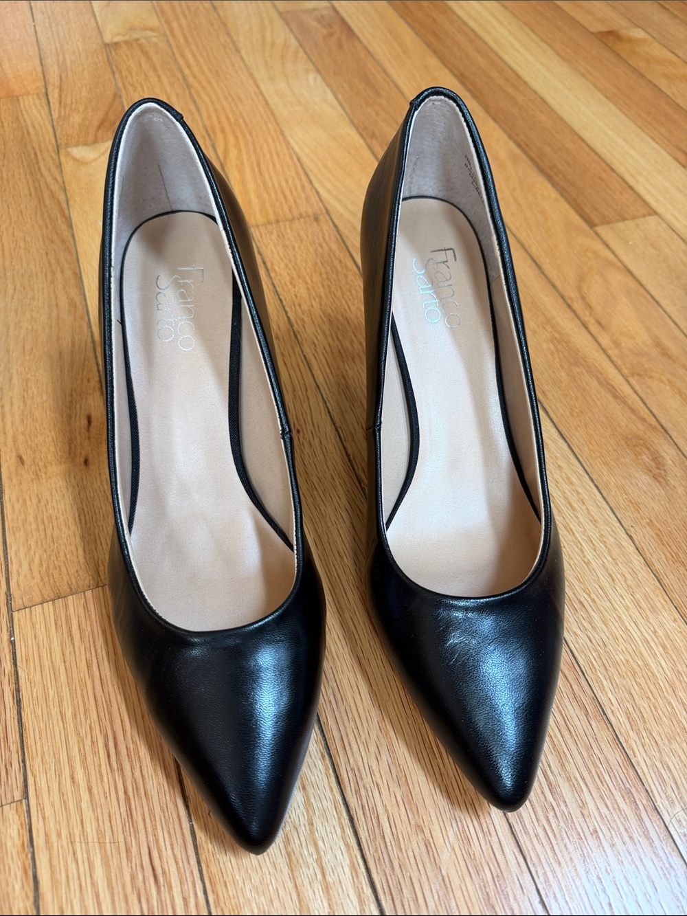 Franco Sarto Black Leather Pointed-Toe Pumps